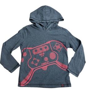 Kids Graphic Hoodie - Gray with Pink Game Controller Design size 4